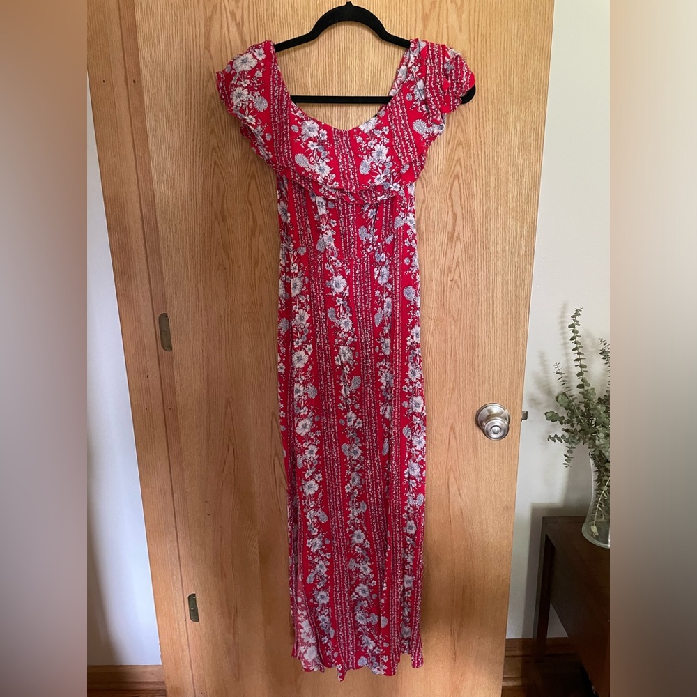 Red and White Patterned Maxi Dress